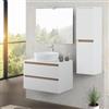 Inbagno Mobile bagno sospeso 80 cm bianco e rovere africa con 2 cassetti soft-close, lavabo da appoggio in ceramica e specchio reversibile 60x80 cm, KLEO