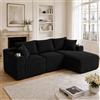 Wyibwy Divano componibile con chaise longue e 2 posti, rivestimento in velluto, divano angolare a L con 5 cuscini, tasche laterali e portabicchieri, divano 3 posti, schiuma ad alta densità, Nero