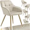 tectake® Sedie da Pranzo Effetto Velluto Trapuntato, Elegante, Imbottitura Schiuma Alta Densità, Gambe in Acciaio, Montaggio Semplice - Crema/Oro, 6 Sedie