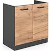 Vicco mobile lavello cucina R-line, Quercia dorata/Antracite, 80 cm senza piano di lavoro