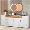 Rtopsu Mobile Contenitore Credenza, Madia Mobile da Cucina con 4 Ante e 2 Cassetti, Mobile Dispensa Cucina Buffet per Soggiorno Sala da Pranzo, 208x39,5x80 cm, Bianco