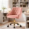 Fiximaster Homeoffice Sedia da ufficio in velluto, ergonomica, regolabile in altezza, girevole con ruote e gambe dorate, moderna sedia da trucco per studio (Rosa)