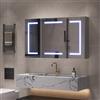BLSYHDH Armadio da bagno con LED,Armadio da bagno con specchio,Specchio da bagno con stoccaggio, ripiani interni regolabili,con funzione disappannamento (3 ante A, 60 x 100)