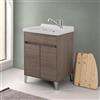 Inbagno Mobile Lavatoio 60x50 Cm Rovere Scuro Way Con Vasca In Ceramica Dolomite, Struttura Già Montata In Legno Nobilitato Con 2 Ante E Apertura A Gola Asse Non Inclusa