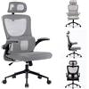 BAKAJI Sedia da Ufficio in Tessuto Ergonomica con Schienale Supporto Lombare e Poggiatesta, Poltrona da Scrivania Girevole Altezza Regolabile Rivestimento Antisudore Traspirante (Grigio con Base Nera)