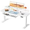 COMHOMA Scrivania elettrica regolabile in altezza, 120 x 60 cm, con cassetti, supporto per monitor, supporto per tablet, con 3 altezze di controllo memoria, bianco