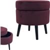 moorg Pouf Contenitore in Velluto Color Bordeaux, Puffo Contenitore Rotondo, Pouf con Piedini in Legno, Pouffe Salotto 38x39 cm