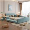 TOBIDOEN Lettino imbottito per bambini, 140 x 200 cm, con scrivania e sgabello, scrivania per bambini con armadio a due piani, letto multifunzione con testiera morbida e rete a doghe in legno, velluto