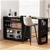 NADEUSAK Moderno tavolo da bar nero, 120 x 50 x 95,5 cm, allungabile, girevole a 360°, con vano portaoggetti, credenza reversibile con piastra forata e prese, tavolo da bar per cucina e sala da pranzo