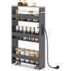 COSTWAY Carrello Portaoggetti a 4 Ripiani, Carrello da Cucina con Maniglia Laterale e Ruote, Carrellino Scorrevole Salvaspazio Slim e Sottile (Naturale+Grigio, 13 cm, con presa)