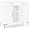 BarberPub Credenza 2 cassetti, Mobile bagno 3 spazi aperti & 2 ripiani regolabili, Mobile cucina, Comò Bianco, Mobile complementare estetica, 40x100x95cm, 6647
