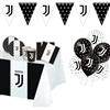 Lage Kit per Festa di Compleanno a Tema Juventus - Set per Decorazioni Calcio Bianconero da tavola Addobbi per 24 Persone (1 Tovaglia - 12 Palloncini - 24 Piatti - 40 Tovaglioli - 12 Bandierine)
