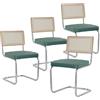 JZGORC Set di 4 Sedie da Pranzo Moderne, Sedia da Cucina Imbottita in Velluto Olandese, Sedia da Pranzo a Sbalzo con Schienale in Rattan a Rete per Soggiorno, Sala da Pranzo, Cucina - Verde