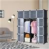 UISEBRT Sistema di scaffali per guardaroba a 16 cubi - In plastica - Da montare - Con porta e scarpiera - Per vestiti, libri, giocattoli - 140 x 35 x 140 cm - Nero