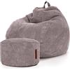 Green Bean© Set da 2 Poltrona a sacco XXL da interno + Pouf con imbottitura in perle EPS - Poggiapiedi Sgabello Cuscino per pavimento Sedia Cuscino per sdraiarsi sedersi - Grigio