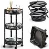 BAKAJI Carrello Pieghevole Salvaspazio Tondo a 3 Ripiani in Metallo, Carrellino Richiudibile Ergonomico Rotondo, Organizer 88 x 35 cm Ideale per Bagno, Cucina, Ufficio con 4 Ruote (Nero)
