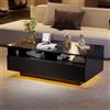 Moimhear Tavolino da salotto a LED lucido, 95 x 50 x 35 cm, con 2 cassetti, tavolino moderno con 16 colori, luci a LED per soggiorno (nero)