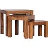 FineBuy Set di Tre Pezzi Tavolini Impilabili Legno Massello Sheesham | Tavolini Estraibili Stile Country | Tavolino da caffè Mobili in Legno Naturale | Divano Tavolo Tre Pezzi