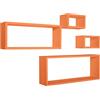 MODULARREDO MERLINO Set 4 Mensole da Muro, Pensile Bagno, Mensola Parete, Scaffale Parete, 75x30x15.5 cm, 60x25x15.5 cm e 2 da 25x15.5 cm, Arancione - Made in Italy