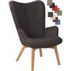 CLP Poltrona Soggiorno con Orecchie Durham in Stoffa E Legno di Faggio I Sedia Lounge Salotto Design Ispirazione Chesterfield, Colore:Grigio Scuro
