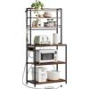 WOLTU Scaffale da Cucina a 6 Livelli con Prese di Corrente, Scaffale per Microonde con Struttura in Metallo e Piano di Lavoro Aperto, Nero+Marrone Rustico, 80x39,5x167cm