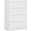 3E 3xE living.com Cassettiera con 4 cassetti 70 cm, Colore: Bianco opaco, L: 70 cm, P: 40 cm, A: 97 cm