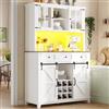 Huayz Armadietto da cucina con luce a LED e vano portaoggetti, 105 x 38 x 180 cm, cassettiera alto con piano di lavoro, ante scorrevoli, cassettiera multiuso
