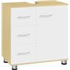 EUGAD Mobile Bagno Sottolavabo, Armadio con 3 Cassetti e 2 Scomparti, Mobiletto Bagno con Foro per Sifone, in Legno Ingegnerizzato, Stile Nordico, Bianco+rovere chiaro, 60x30x60 cm