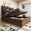 Kelodan Telaio letto 90 x 200 con meccanismo di sollevamento idraulico, USB, testiera imbottita, design retrò in legno e metallo, strato di stoccaggio nascosto, letto singolo, mobili moderni per