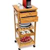 BAKAJI Carrello Cucina in Legno di bambù con Ripiano Top Solido Tagliere utile per appoggio Macchina da caffè, Tavolino Cucina da Servizio in Bamboo 4 Ruote girevoli,Vassoio Estraibile, 3 Ripiani