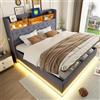 Autheria Letto Matrimoniale con Contenitore 180x200 cm con LED e USB Type C, Letto una piazza e mezza con Vano Portaoggetti e Testiera, Letto Contenitore con rete a doghe, Struttura Letto Matrimoniale