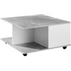 WOHNLING Tavolino 70x70x36,5 cm Grigio Cemento Bianco con 2 Cassetti | tavolino da soggiorno con ruote e 2 scomparti, tavolino da divano con vano contenitore per cuscini e plaid, tavolo quadrato