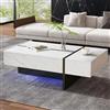 NADEUSAK Tavolino moderno bianco 60 x 110 cm, con motivo marmo, design irregolare, tavolino da caffè, credenza per soggiorno
