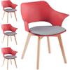 Shally Dogan Set 4 Sedie per Sala da Pranzo con Piedi in Legno e Seduta con Morbida Imbottitura e Trama a Quadretti, Sedia Design Nordico, Poltrona Ideale per Cameretta, Cucina, Ufficio (Rosso)