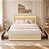 YNYHTER Letto Matrimoniale con Armadio e LED, Letto Imbottito 160x200 con Luci LED e Caricabatterie con USB e Luce LED, Letto 160x200 con 4 Cassetti di Archiviazione, Senza Materasso (D Beige, 160 x