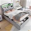 Ymkua Letto Imbottito per Bambini 90x200 cm, Letto Singolo con LED e USB Typ-C Porta, Bed frame con Contenitore Testata e Rete a Doghe, Sistema Stoccaggio Idraulico, Velluto Senza Materasso (Grigio)