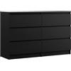 3E 3xE living.com Cassettiera con 6 cassetti 120 cm, Colore: Nero opaco, L: 120 cm, P: 39 cm, A: 79 cm