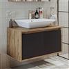 ROOMART - Mobili da bagno - Atlantic - Lavabo in ceramica con mobiletto da 65 cm, 85 cm, 100 cm, colore bianco - rovere antracite - bianco (rovere antracite, 85 cm)