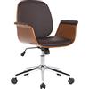 CLP Sedia Ufficio Kemberg In Similpelle Ergonomica I Seduta Comfort Con Ruote Schienale E Braccioli I Altezza Regolabile E Sellino Con Cuscino, Colore:noce/marrone