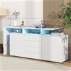 SUKY Cassettiera 160 x 35 x 70 cm, credenza con LED, mobili da soggiorno in bianco lucido, armadietto per soggiorno, cabina alta, mobile TV, armadio a buffet, sala da pranzo, vetrina a LED