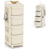 HOMASIS Carrello con 3/4 Cassetti, Pannello Forato, Maniglia e 6 Ganci, Carrello Portaoggetti con Ruote, Organizer Multiuso, Cassettiera Plastica da Cucina, Bagno, Ufficio, Beige (38 x 32 x 86 cm)