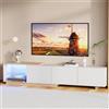 ZHDOKA Mobile TV moderno con 3 cassetti, 163/240 x 38 x 44 cm, armadio per TV con LED a induzione, mobile TV basso con spazio aperto, mobile TV estensibile per soggiorno o camera da letto, bianco