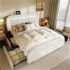 Rtopsu Letto Imbottito Letto Matrimoniale 160x200 cm con LED e USB Typ C Testata, Letti con 4 Cassetti Contenitore, Telaio del Letti con Rete a Doghe in Legno, Sherpa, Bianco, Senza Materasso