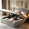WOBOPCG Letto imbottito 160 x 200, letto matrimoniale 160 x 200 cm, con cassapanca e rete a doghe, letto con cuscino idraulico laterale, struttura per letto con testiera (grigio, flanella, 160 x 200
