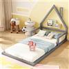 KOMHTOM 90 x 200 cm, letto per bambini con rete a doghe in legno, letto singolo, telaio per letto, piattaforma a forma di casa, adatto per bambini e adolescenti (senza materasso) (grigio)