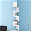 BAKAJI Libreria Scaffale Mensole da Parete Angolare Design Moderno in Legno MDF con 5 Ripiani ad Angolo Dimensioni 120 x 20 cm Colore Bianco