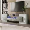 MSMOK Mobile elegante per TV, Lowboard. 200 cm, illuminazione a LED, mobili per soggiorno. Design moderno. Elegante superficie in vetro. (Bianco lucido e cemento + MDF)