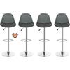 HUOLE Bar, Set di 4 Sgabelli Superficie, Altezza Regolabile, Sedia da Cucina Girevole con Schienale e Poggiapiedi-Grigio-4pz