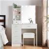 Saimeihome Toeletta da Trucco con Luci LED Hollywood, 3 Tonalità e Luminosità Regolabile, Tavolo da Trucco con Specchio e Sgabello, 6 Cassetti e 6 Ripiani, 80x36x131cm