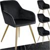 tectake® Set 4 Sedie Sala da Pranzo Effetto Velluto, Sedie Soggiorno con Morbida Imbottitura, Seduta Ergonomica, Poltrone Velluto Versatili, Sedie Design Moderno - Nero/Oro